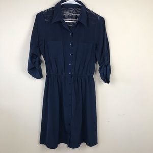 BCX Shirt Dress Navy Blue with Lace Detail Sz S